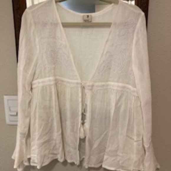 Cover Stitched Tops - Cover Stitched Off White/Cream Boho Gauze Top - M